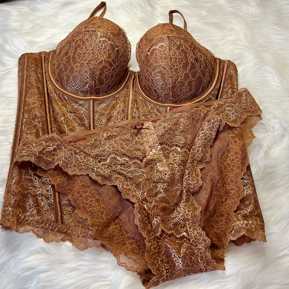 Victoria’s Secret Gold Lace Corset Bra Top & Panty